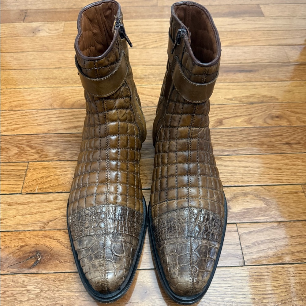 BELVEDERE MENS QUILTED brown  GENUINE ALLIGATOR BOOTS SIZE 8.5